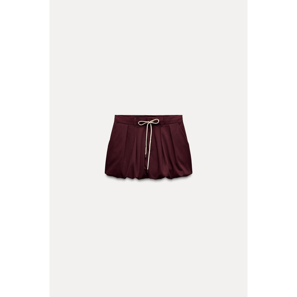 Zara Solid Maroon Balloon Drawstring Mini Skirt S… - image 2